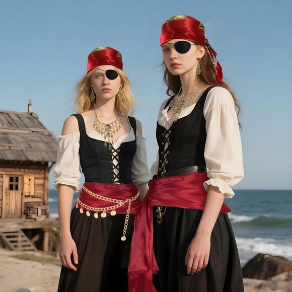 Pirate Costume Accessories Set for Women Men 6pcs Necklace Earrings Waist Chain main image 6
